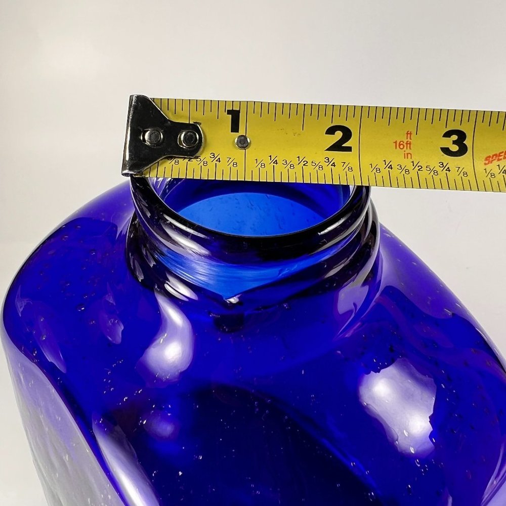 Cobalt Blue Vase Clear Cased Art Glass Hand Blown Bubbles Pattern - Picture 16 of 16